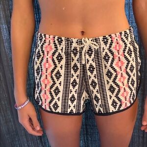 Judith March Black, White, and Pink Patterned Athletic Shorts